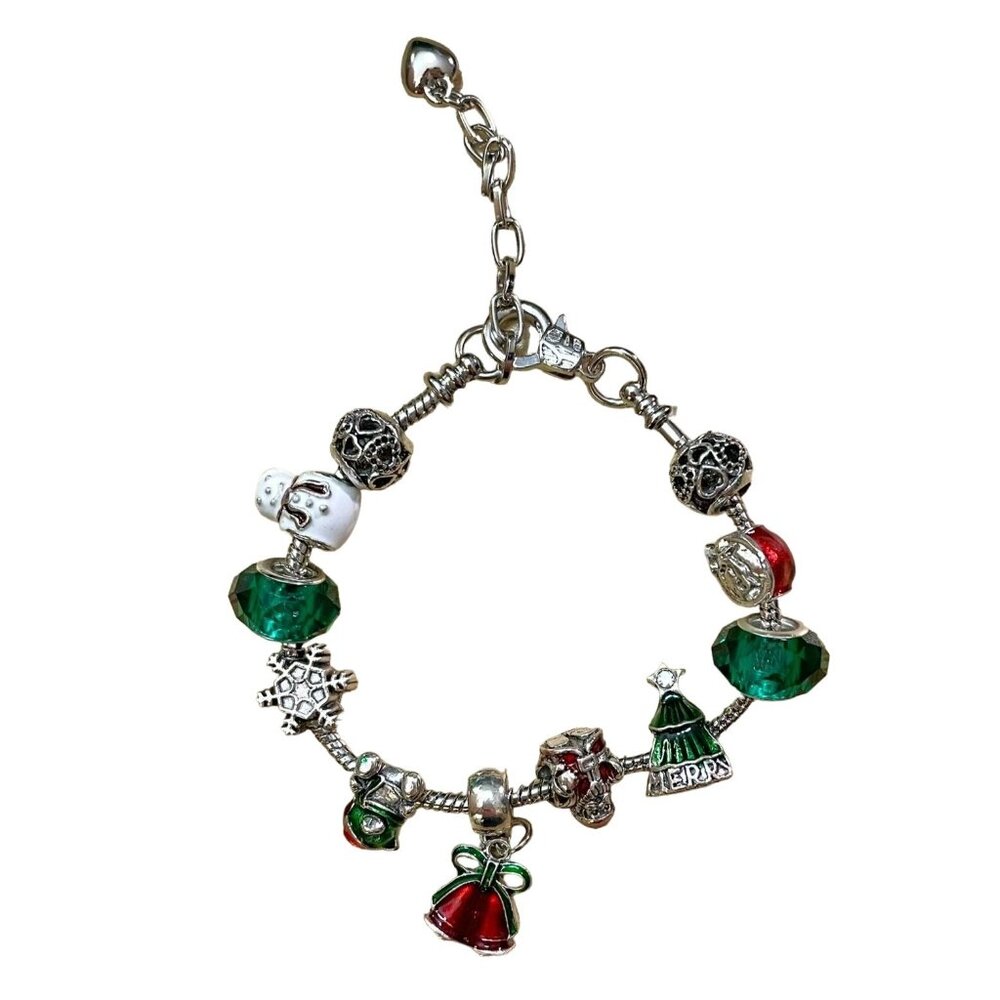 Christmas Charm Bracelet Made with Crystals from Swarovski 18K White Gold Plated